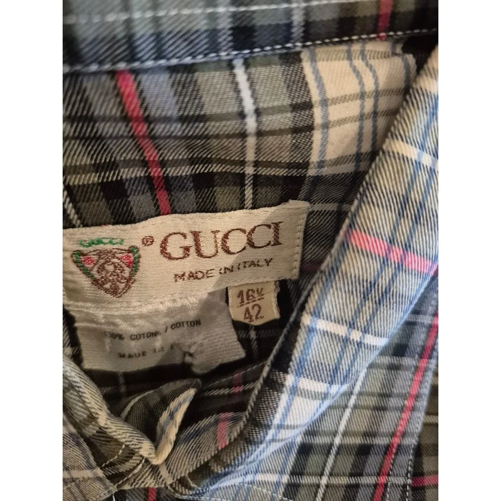 Vintage Gucci Men's Cotton Plaid Shirt - Size 16.5